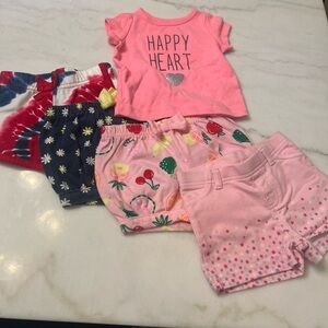 Lot Of 5 Shorts And Tshirt Baby Girl 3-6 Months Summer Pink